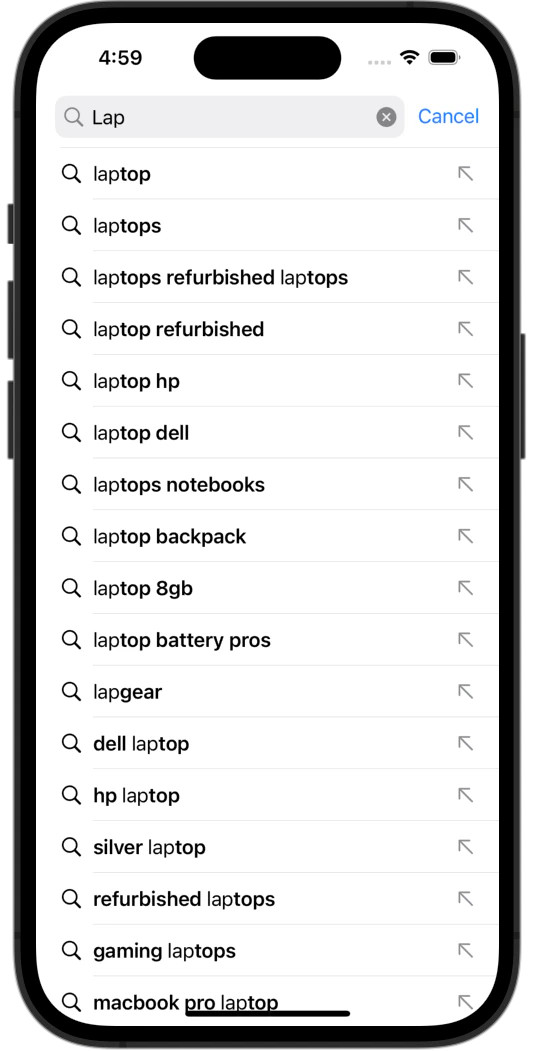 Query Suggestions on iOS update the list of suggestions dynamically as you type