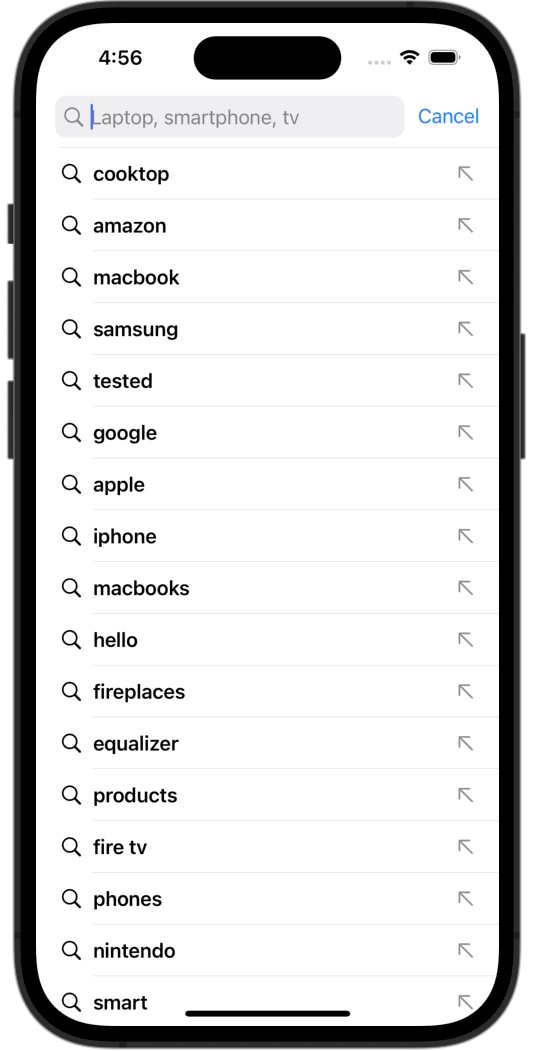 When you type on iOS, Query Suggestions show the most popular search queries