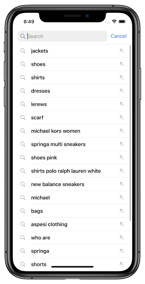 When you type on iOS, Query Suggestions show the most popular search queries