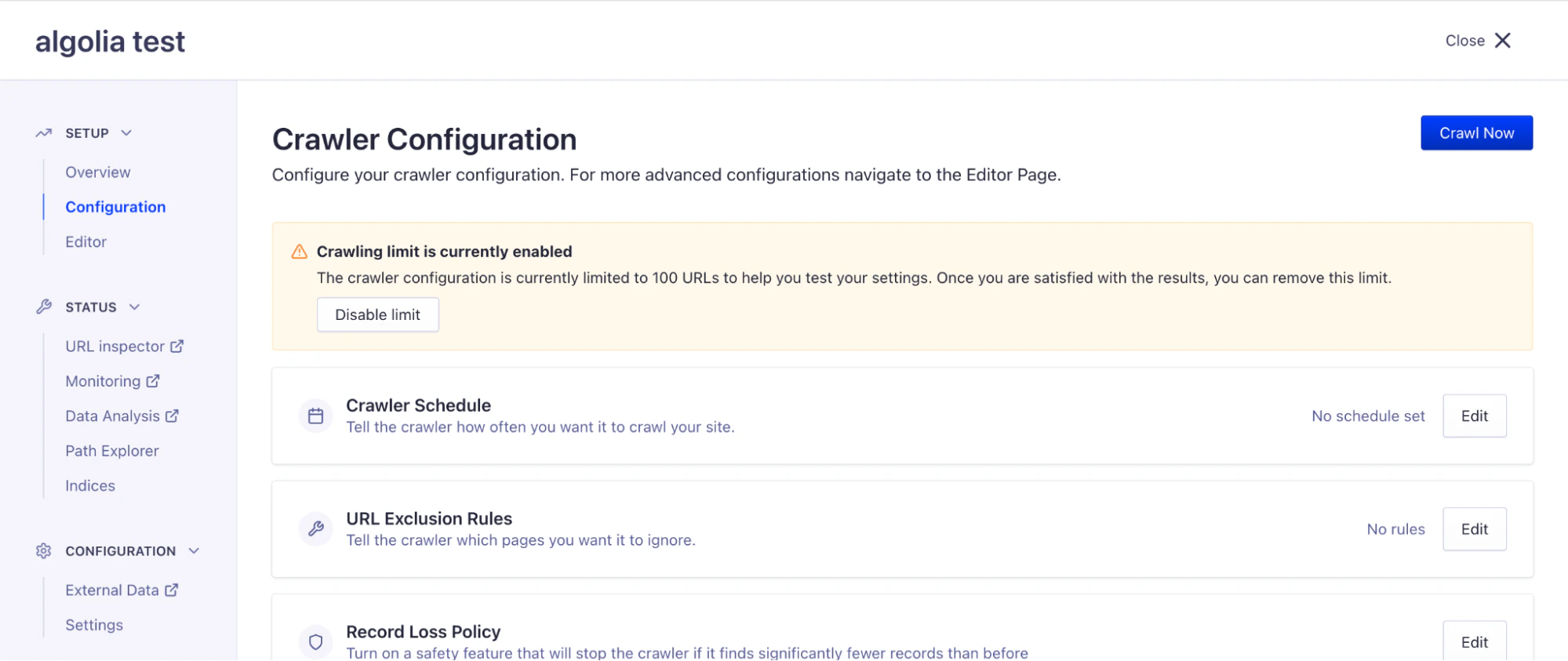 Visual UI for crawler configuration