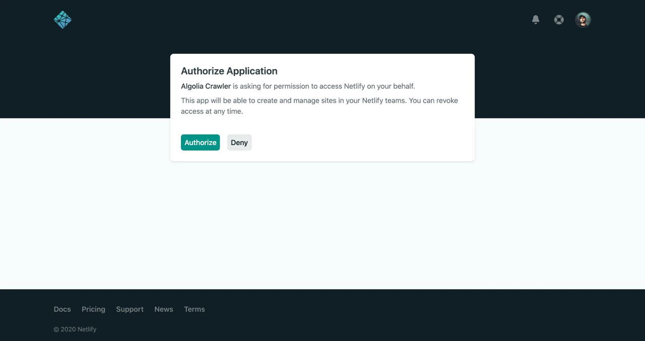 Authorize the Algolia Crawler in Netlify