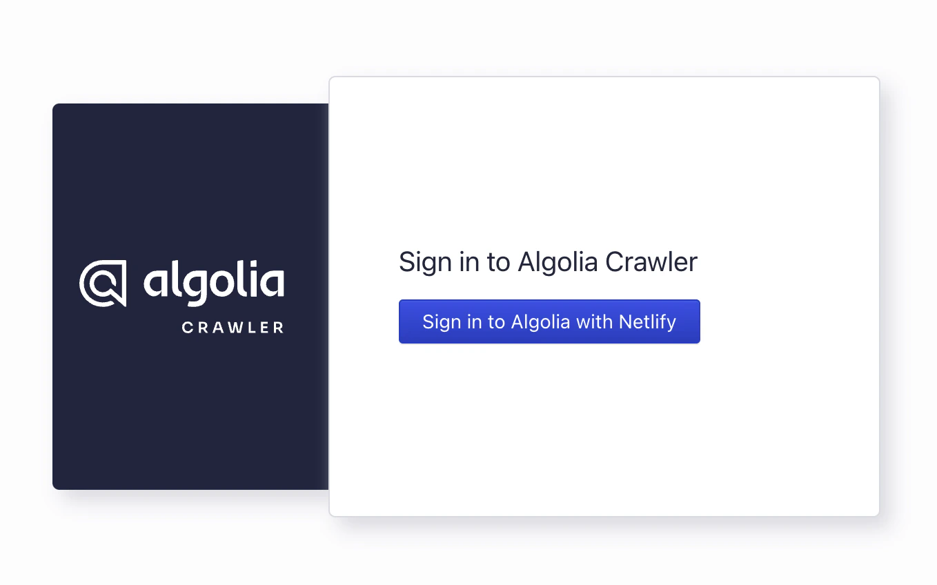 Web page with a button with the label "Sign in to Algolia with Netlify"