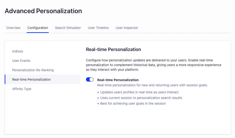 Dashboard interface for enabling real-time personalization