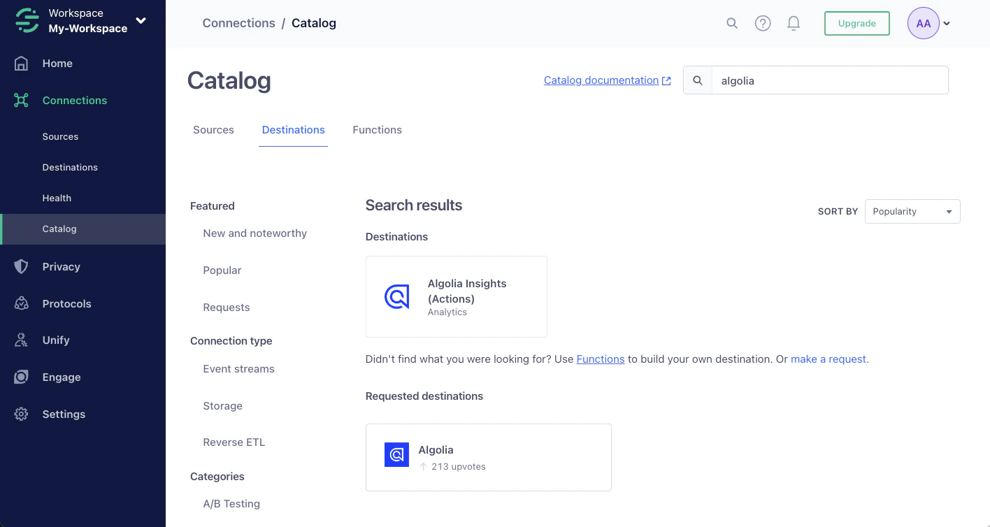Add the Algolia destination