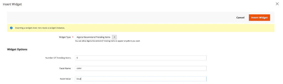 Configure options for the trending items recommendations