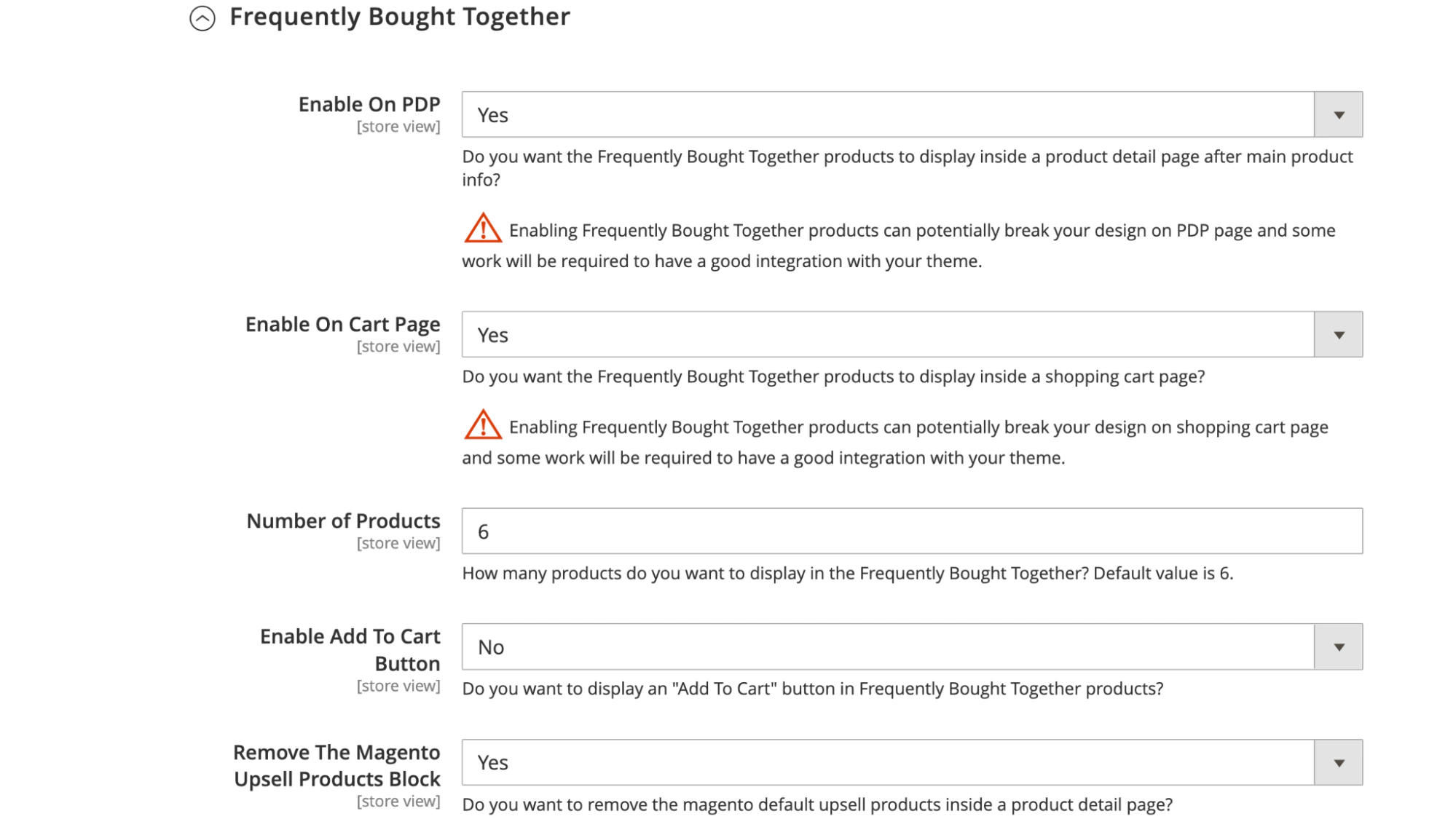 Configure the Frequently Bought Together recommendations in the Magento dashboard