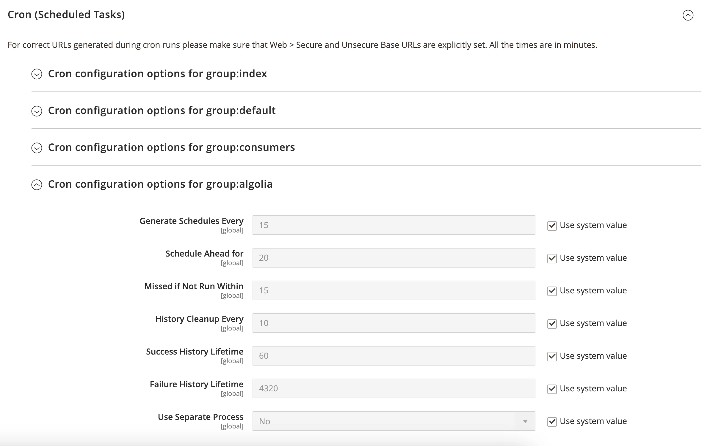 Configure cron group