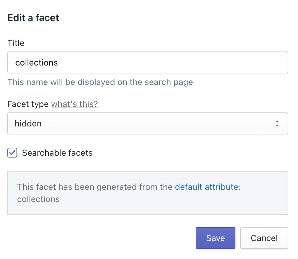 The Collection edit facets settings in the Shopify admin