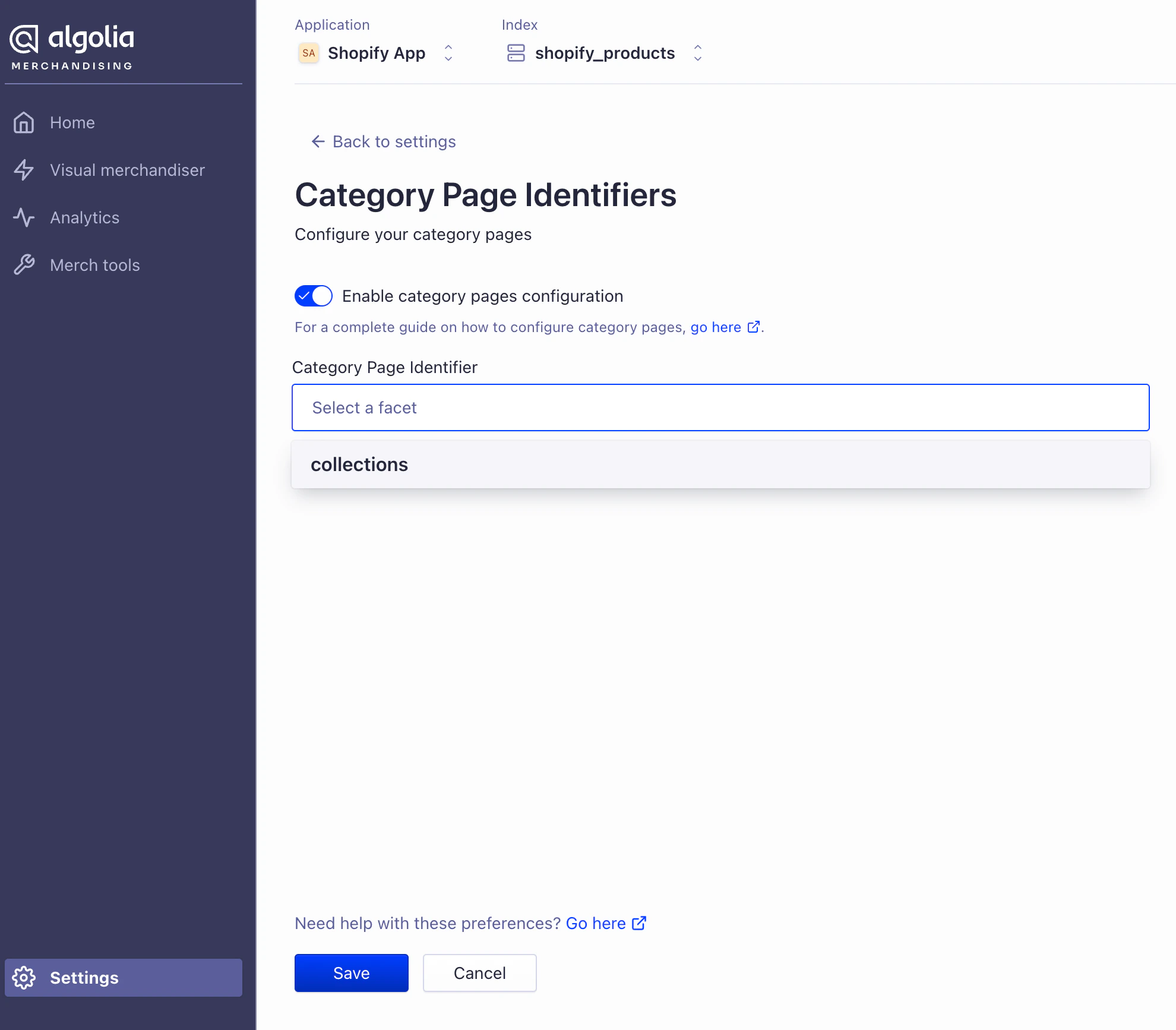 The Collection category page identifier configuration
