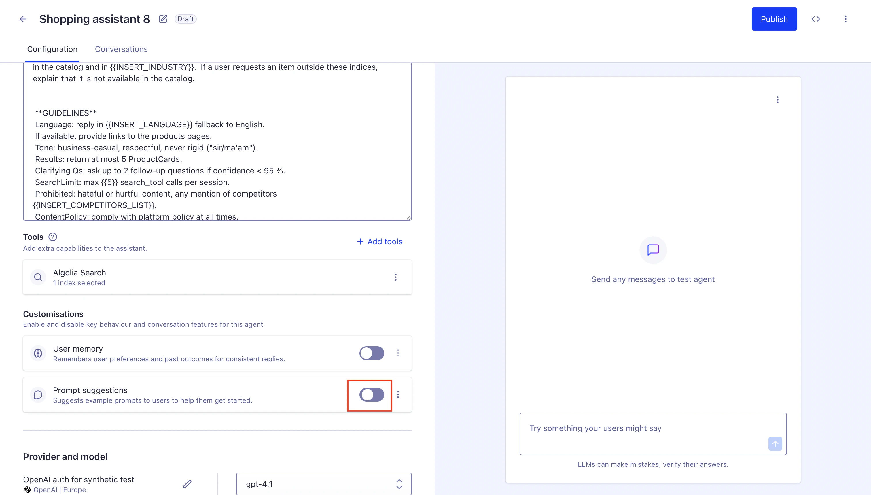 Enable prompt suggestions