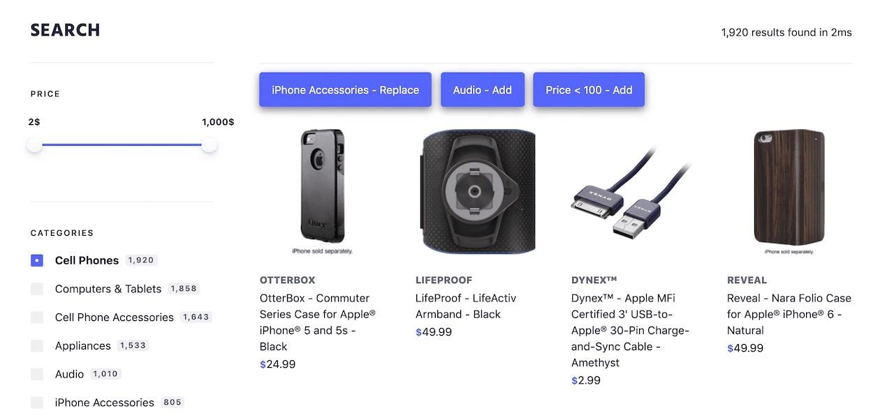 Screenshot of an automatically selected facet