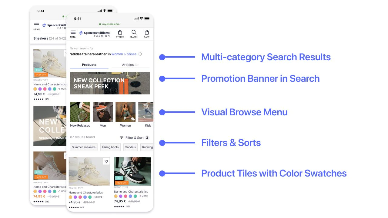Search box with autocomplete showing search results
