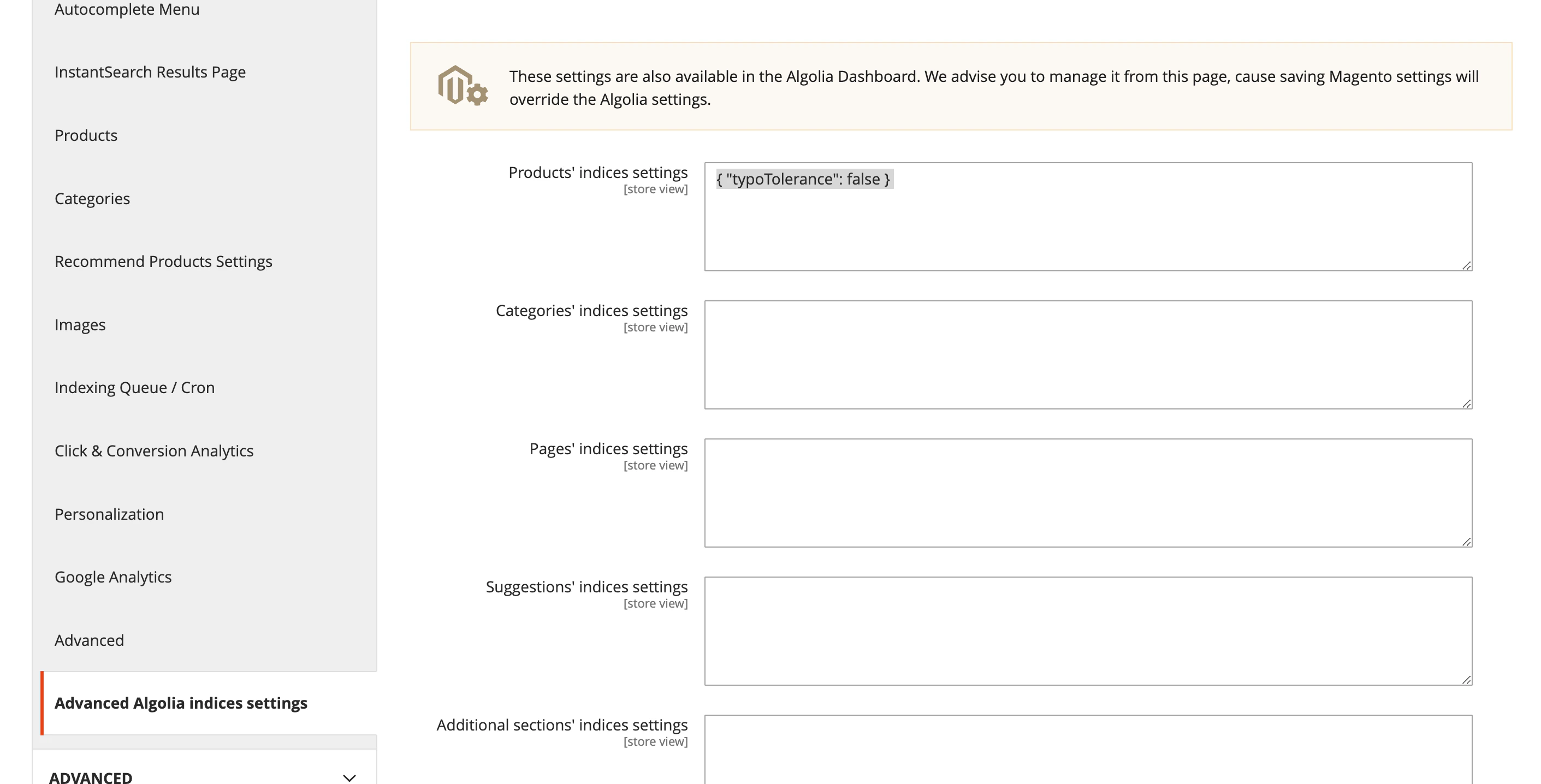 Example: Setting typo tolerance to a non-default value from the Magento admin panel