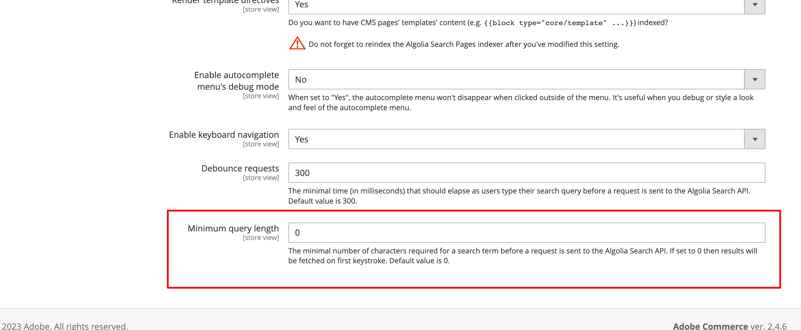 Debounce minimum query length
