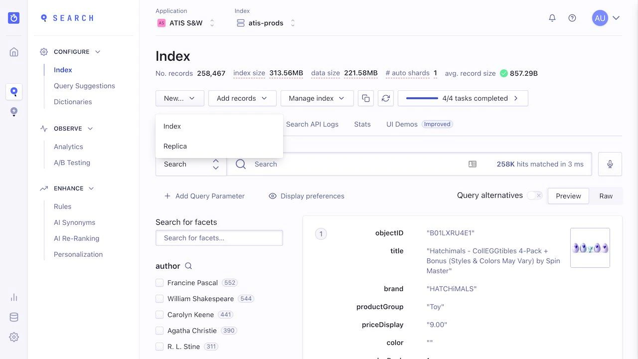 Creating a new Algolia index