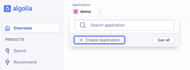 Create a new Algolia application
