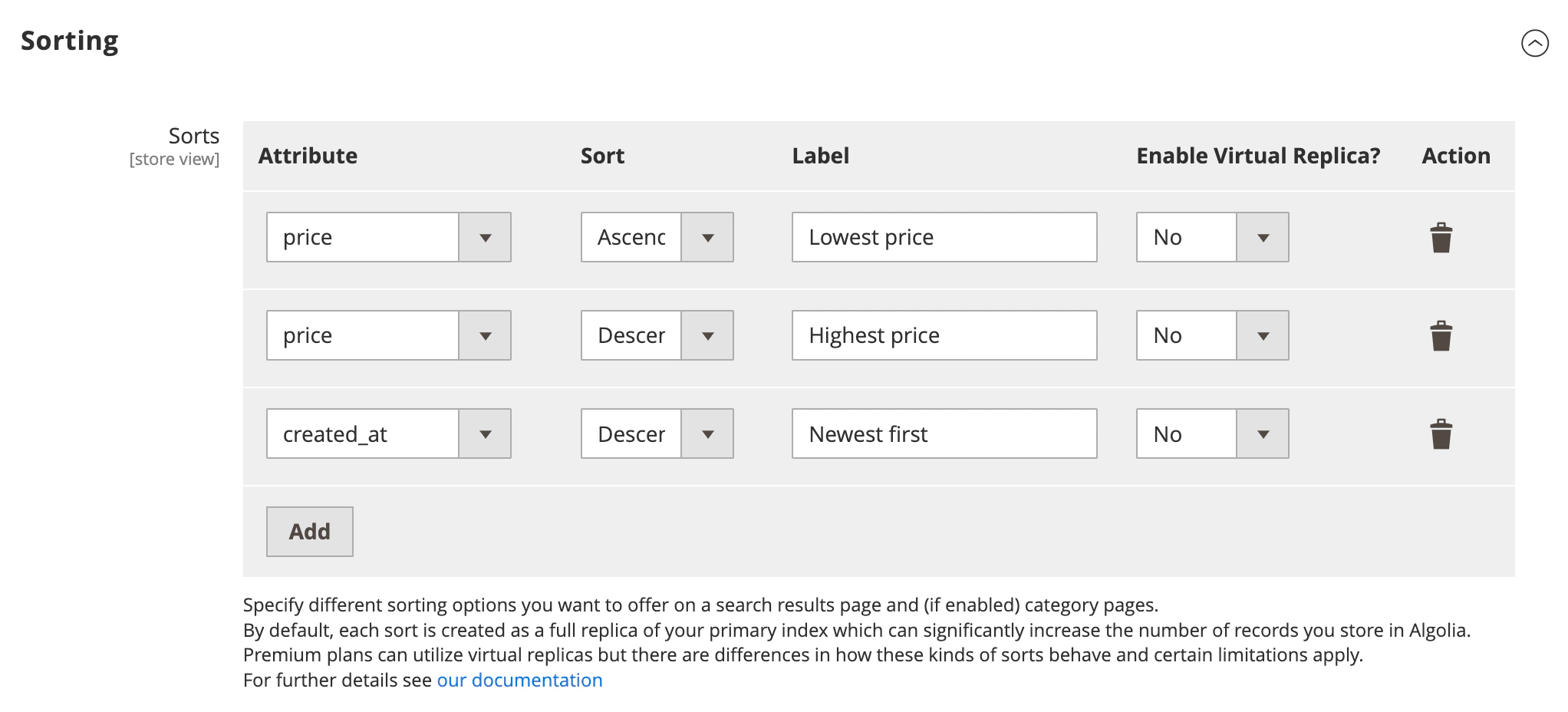 Configure sorting strategies
