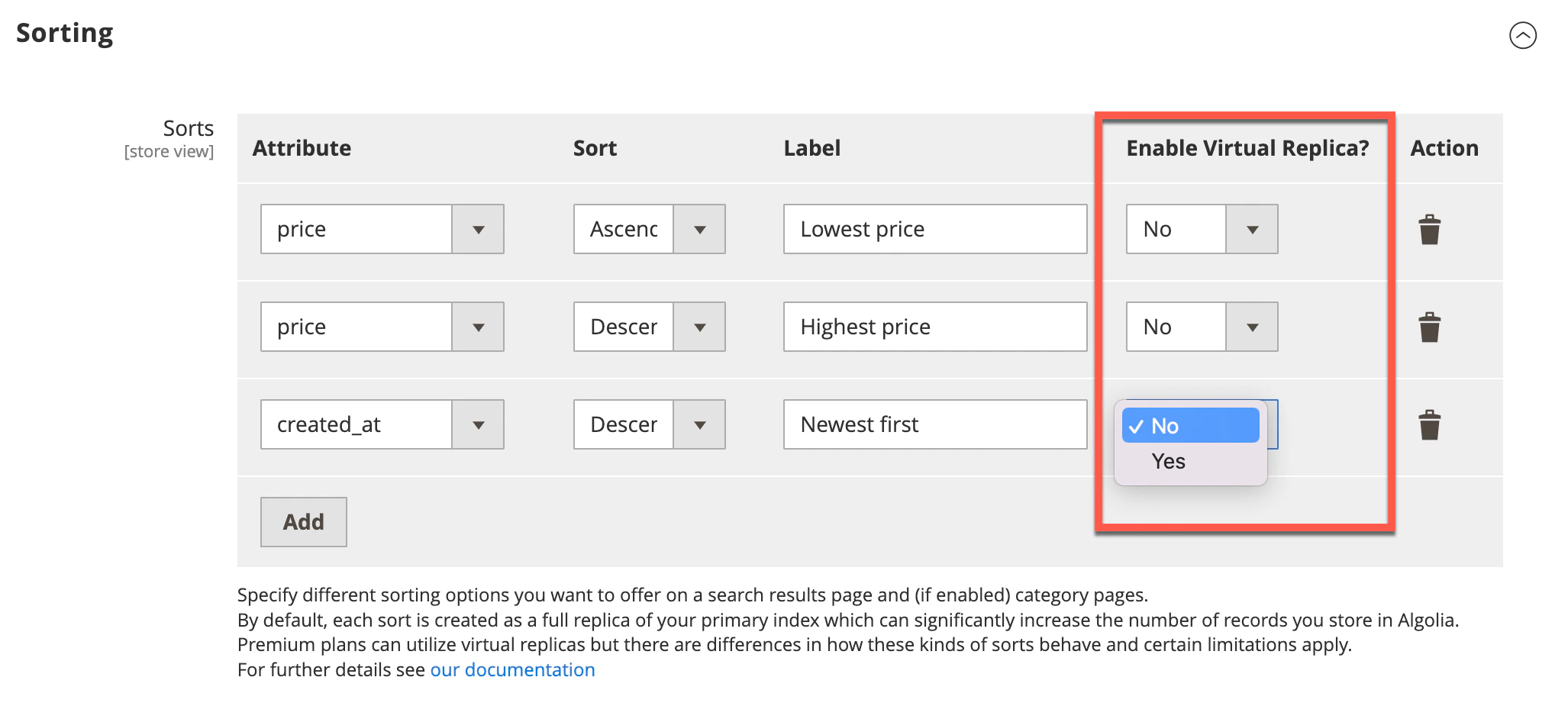 Configure Virtual Replica for Sorting Strategies