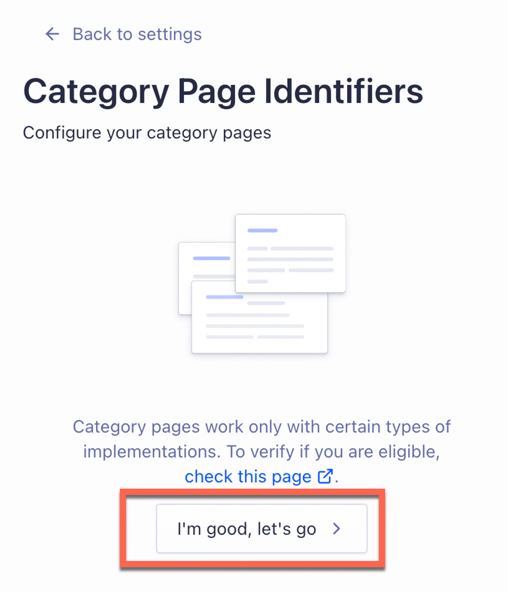 Merchandising studio category page acknowledgment