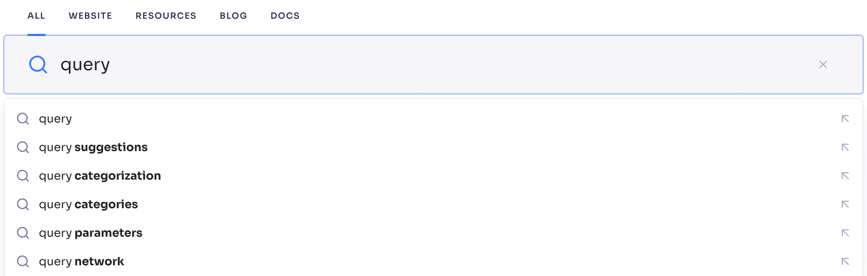 Autocomplete menu with a query in the search box and a list of Query Suggestions below