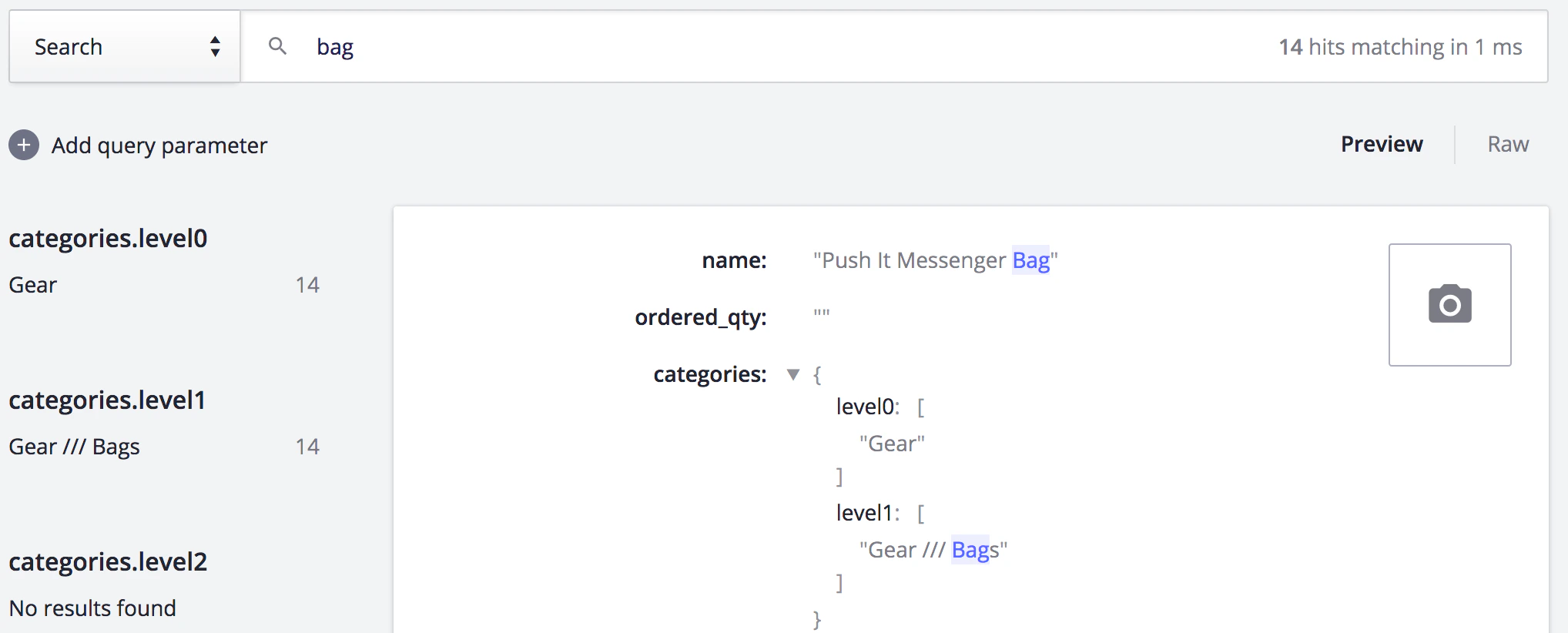 Algolia dashboard product search
