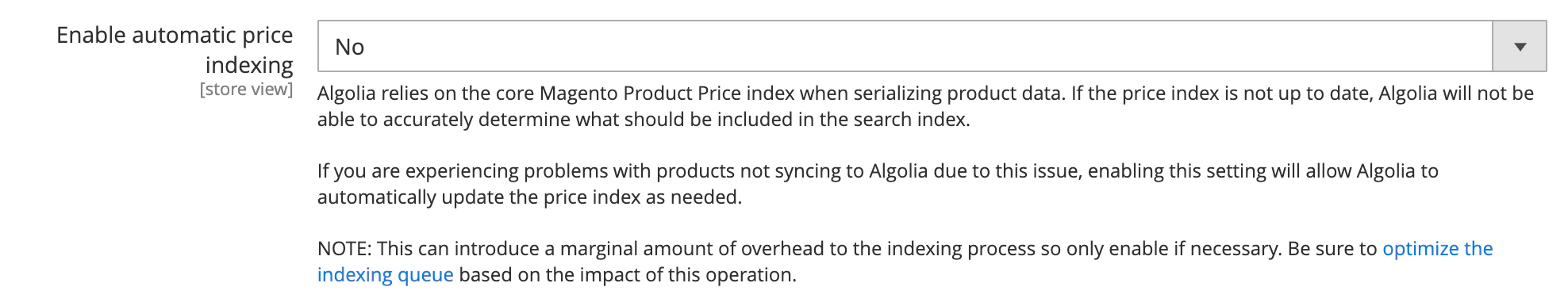 Configure automatic price indexing in Magento admin