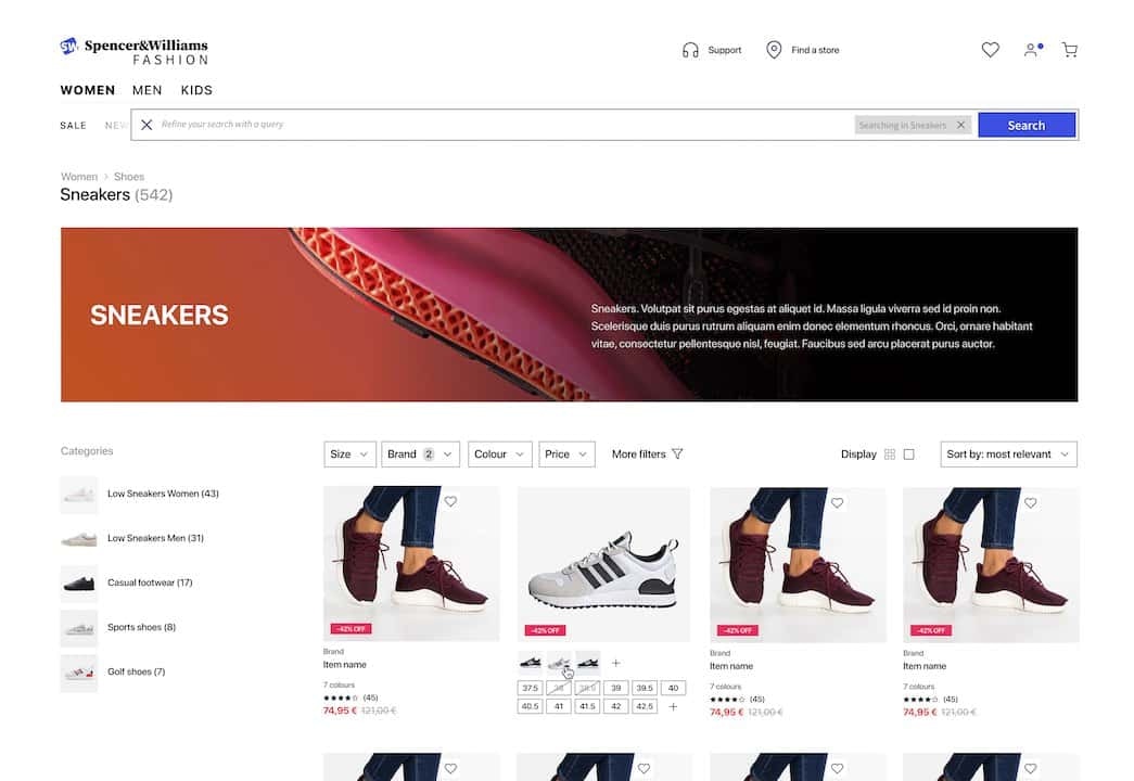 The visual editor for category pages in the Algolia dashboard