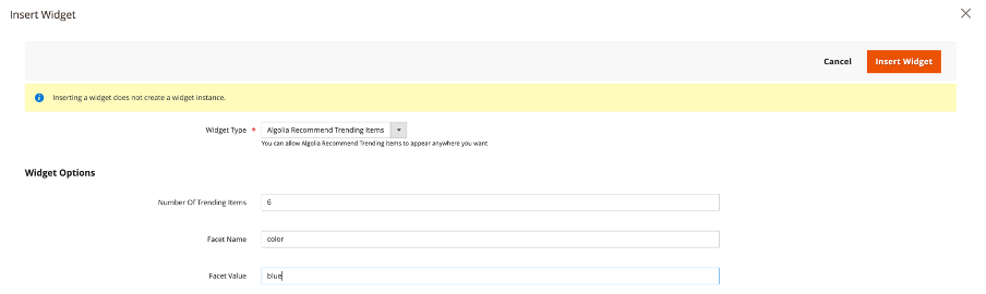Configure options for the trending items recommendations