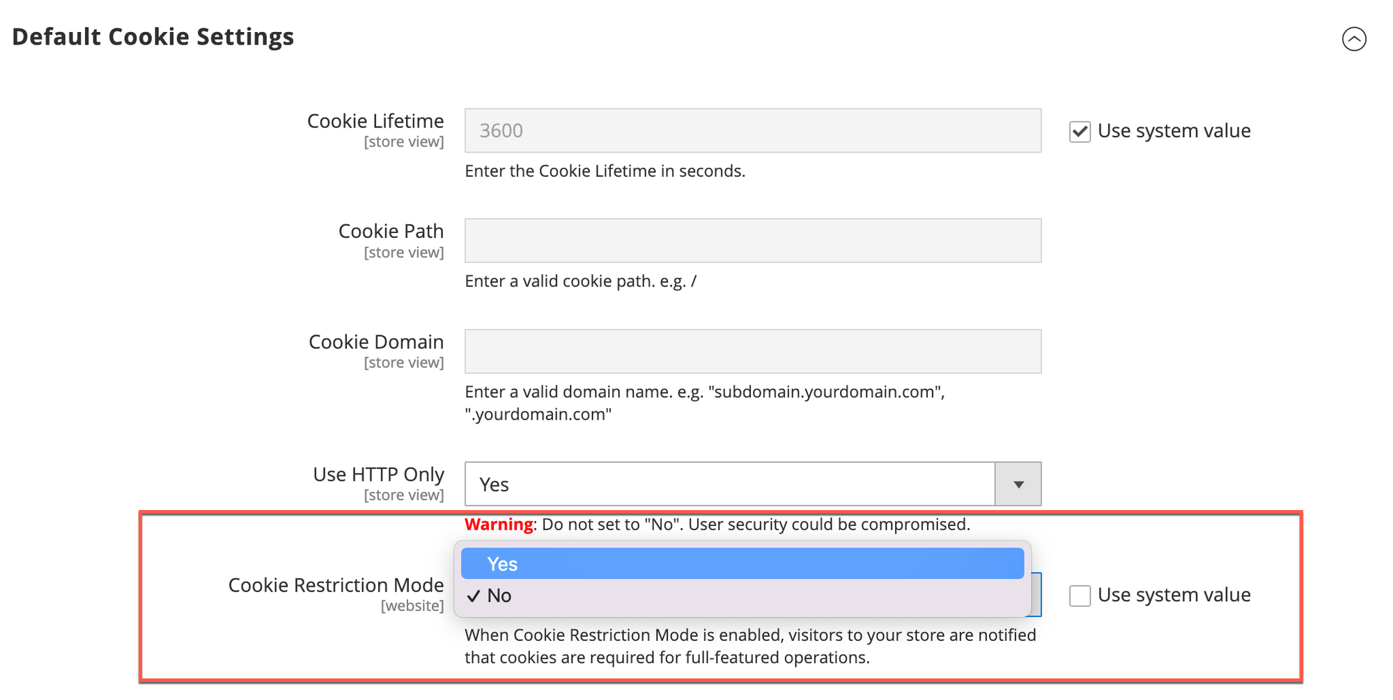 To require expressed consent, enable cookie restriction mode