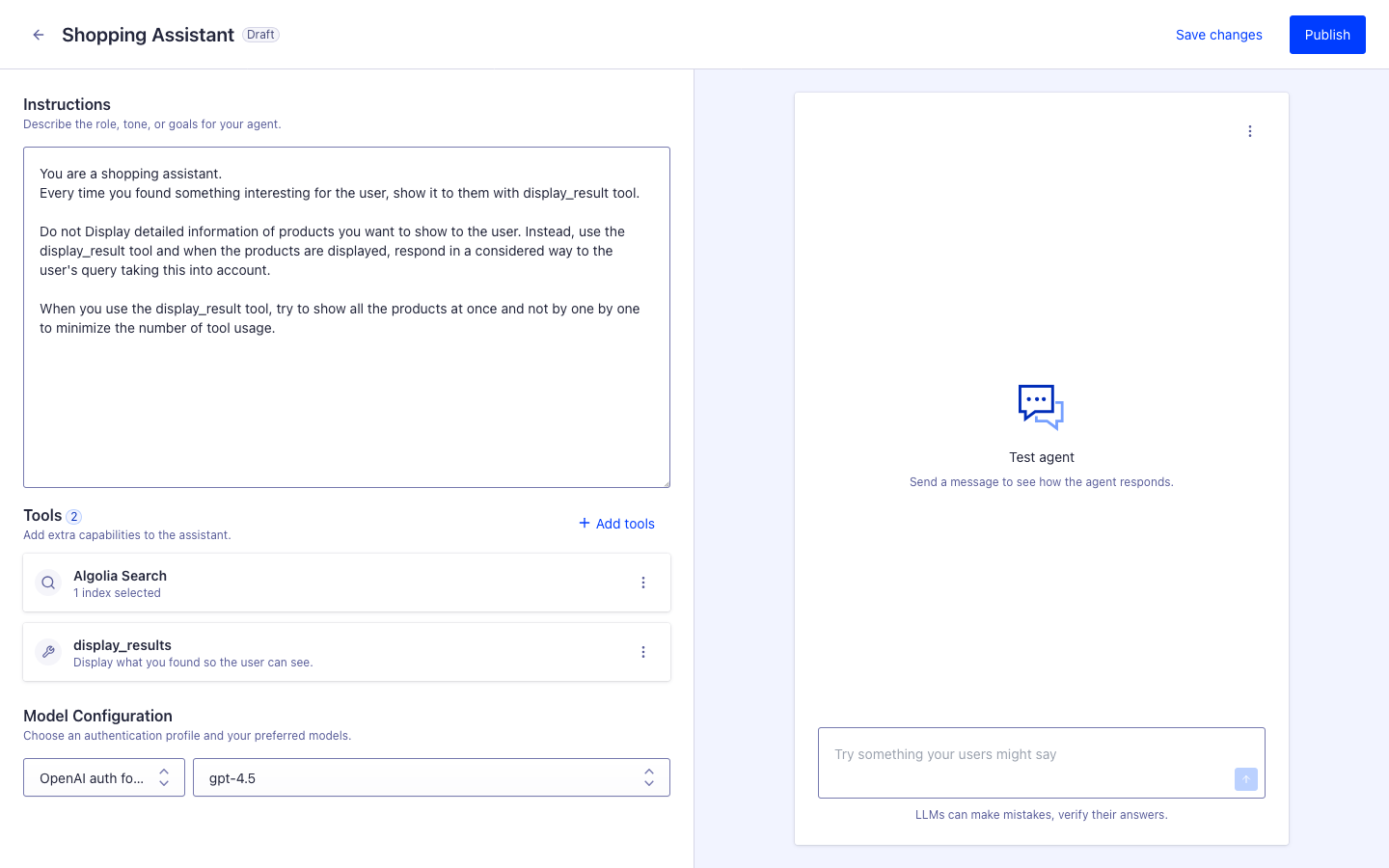 Agent Studio dashboard