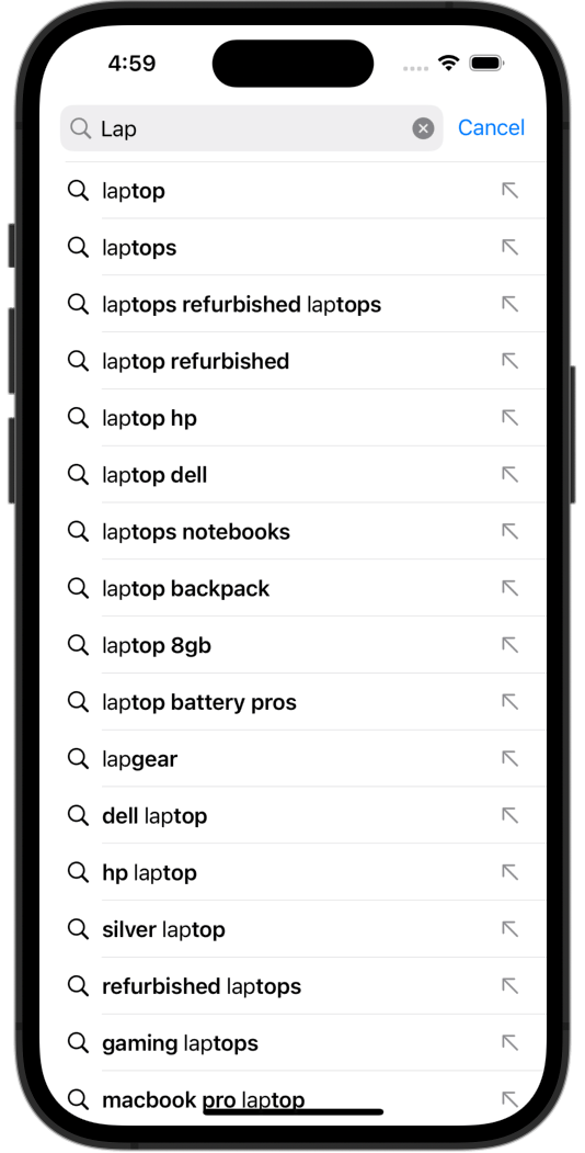 Query Suggestions on iOS update the list of suggestions dynamically as you type