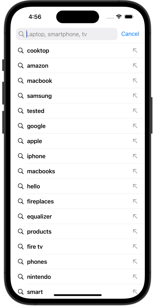 When you type on iOS, Query Suggestions show the most popular search queries