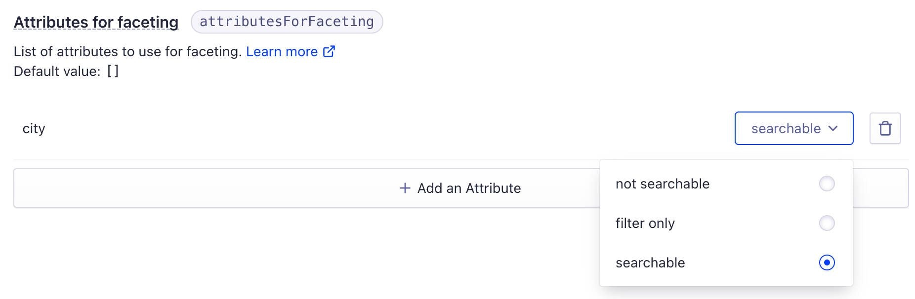 Set the type of facet attribute