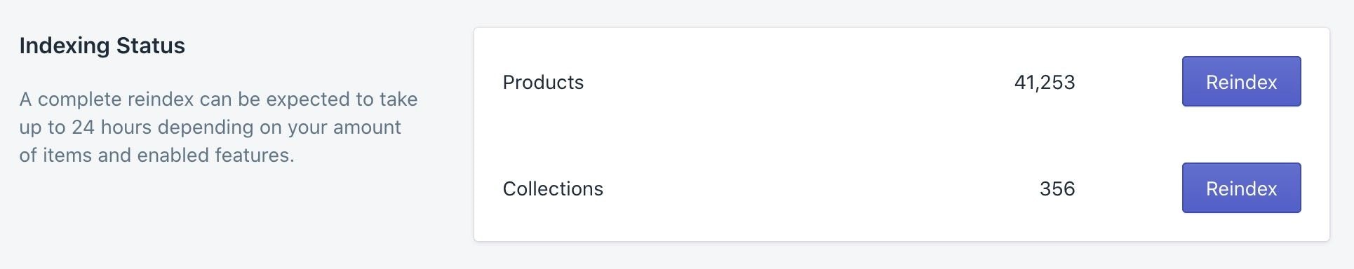 Indexing status screen in the Shopify admin