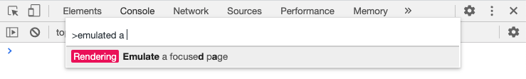 Screenshot of the Chrome DevTools Rendering options menu showing 'Emulate a focused page' selected.