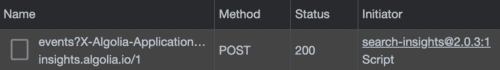 The network tab in the browser developer tools shows the Post request to the Insights API