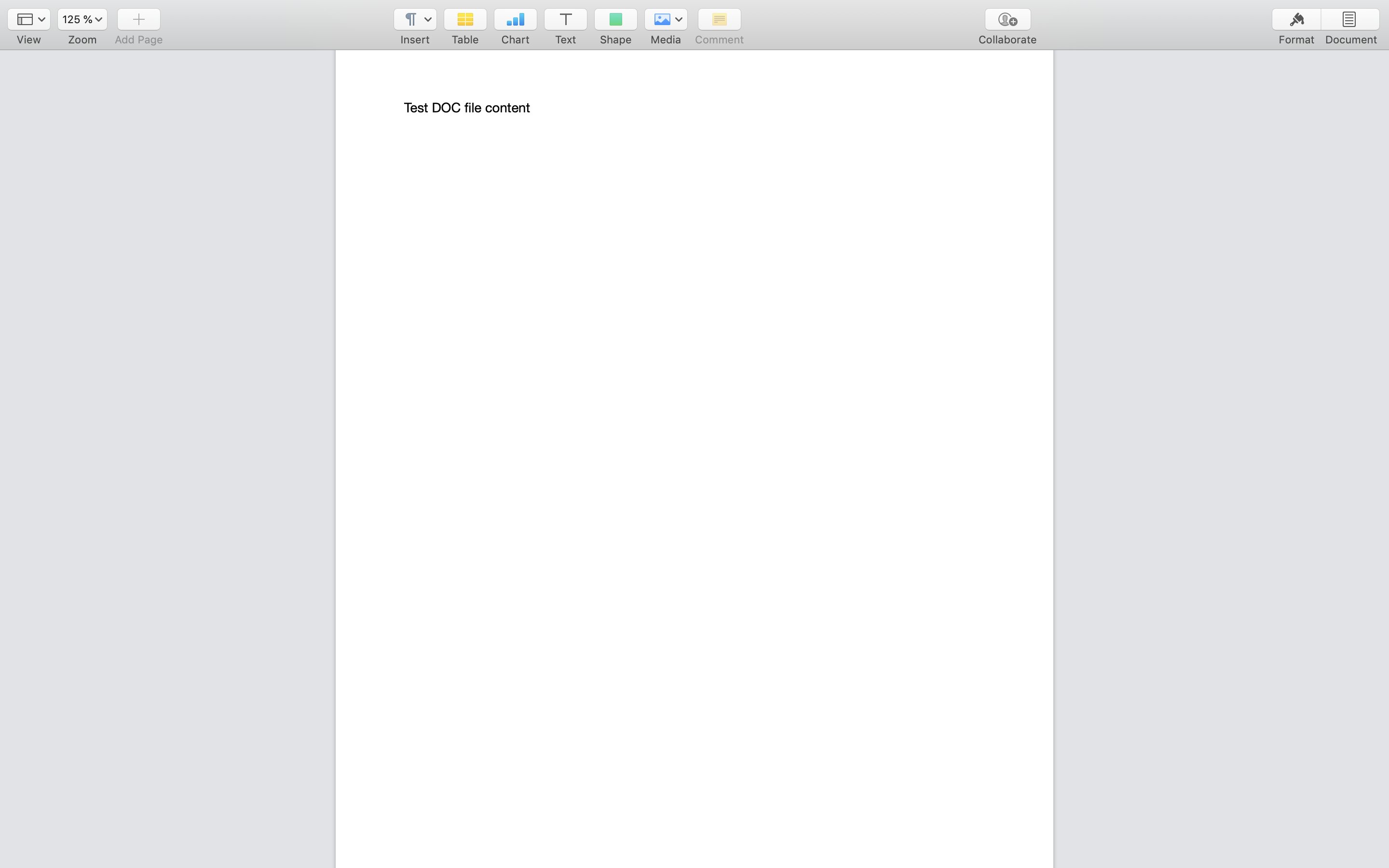 A Microsoft Word document with the text: Test DOC file content