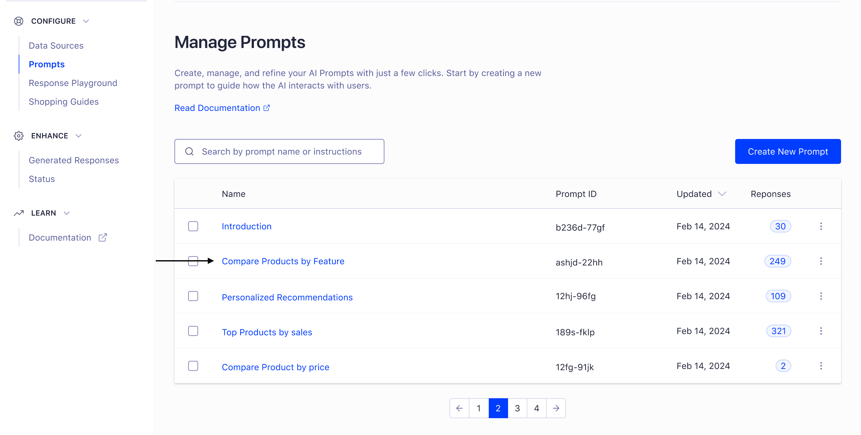 Pick prompt from table
