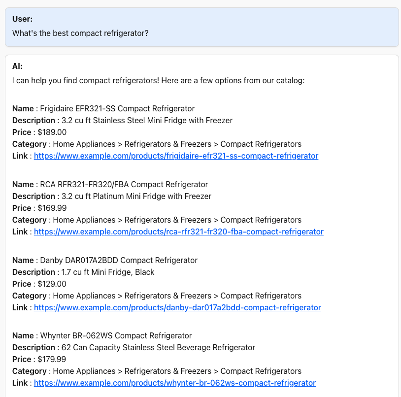 Screenshot of React app showing product suggestions
