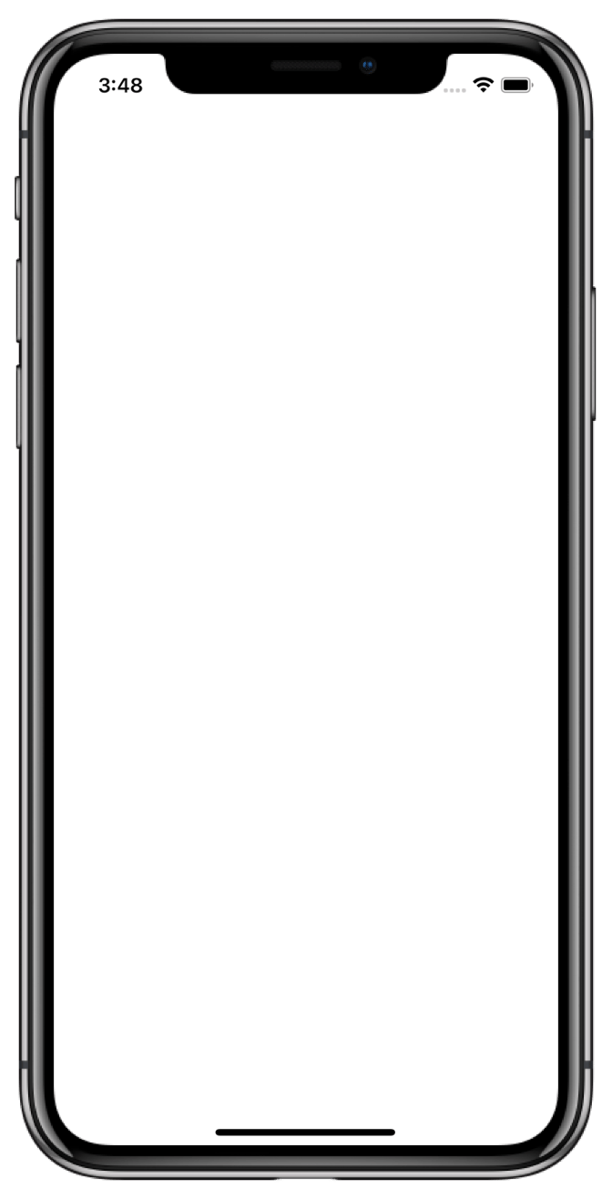 Screenshot of an iPhone simulator showing a blank white screen with the time'3:48' and status icons at the top.