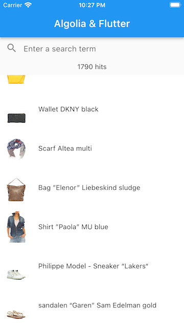 Screenshot of app showing infinite scrolling results