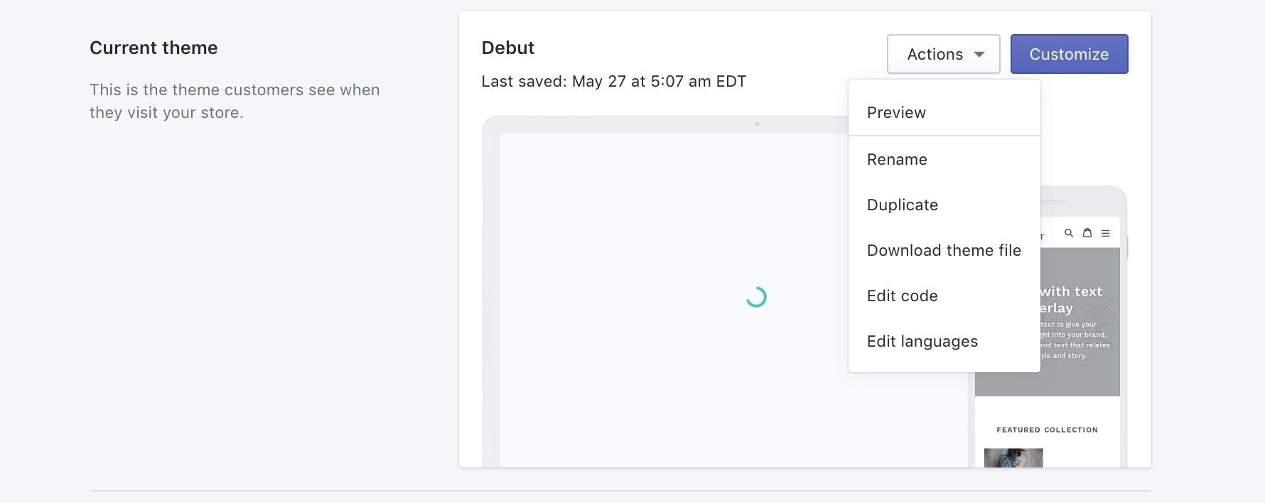 Menu to open the theme code editor