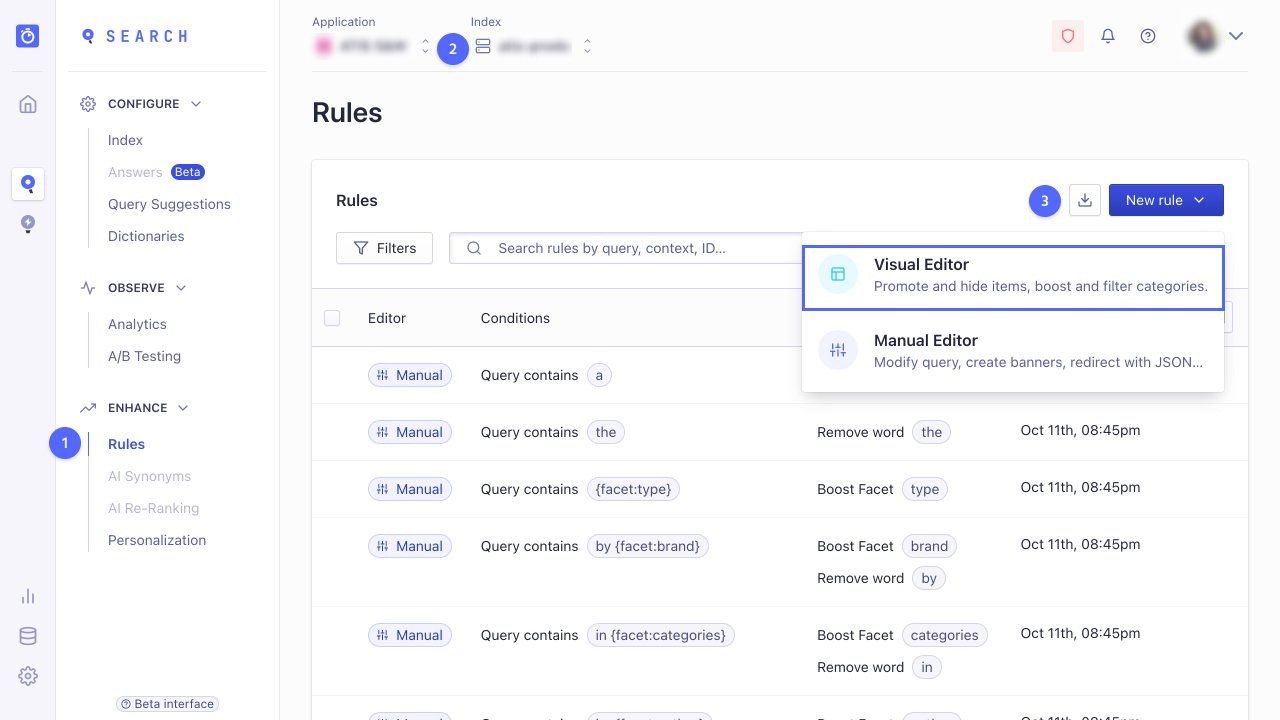 Create a rule from the visual editor