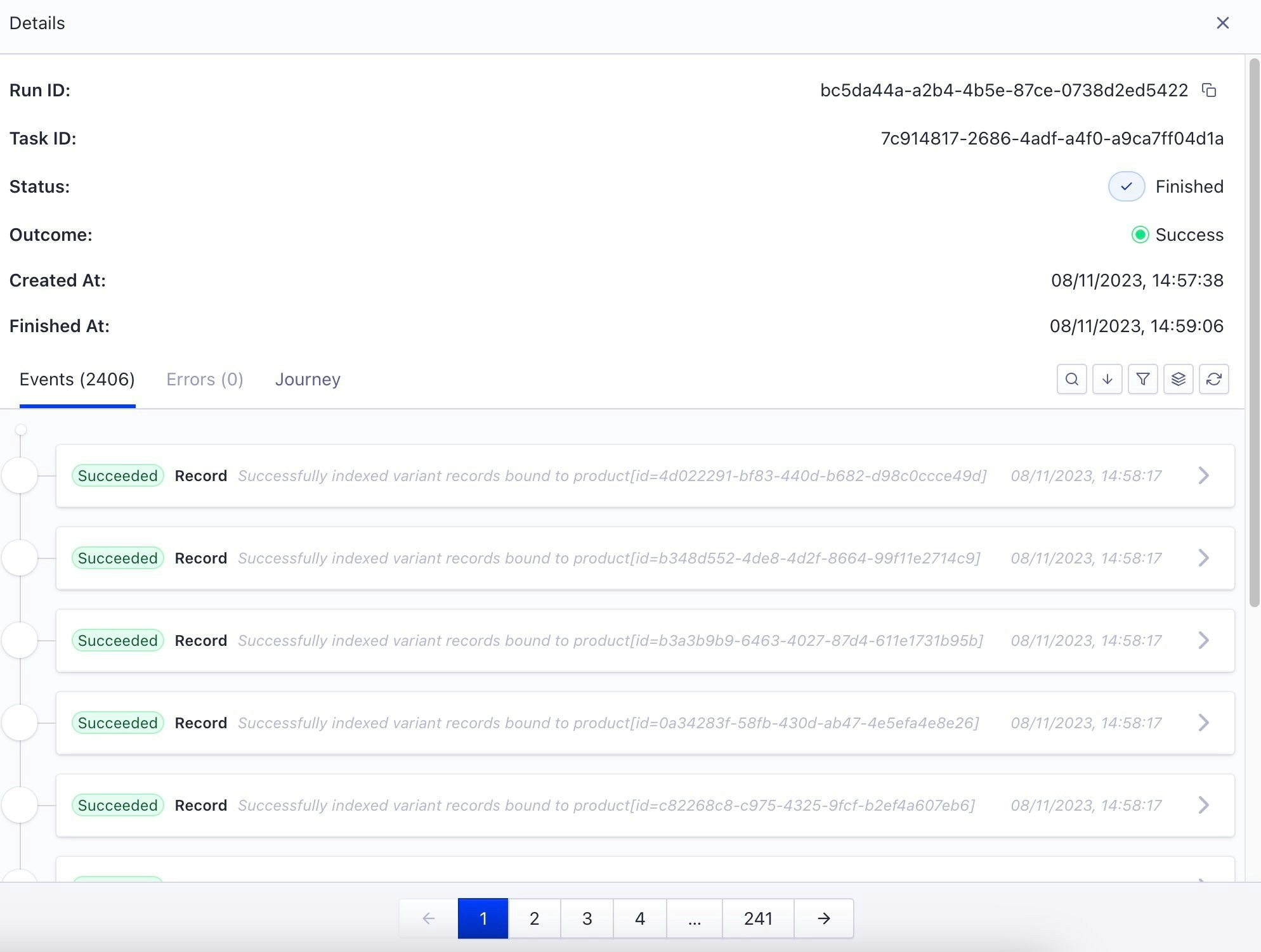 commercetools run details