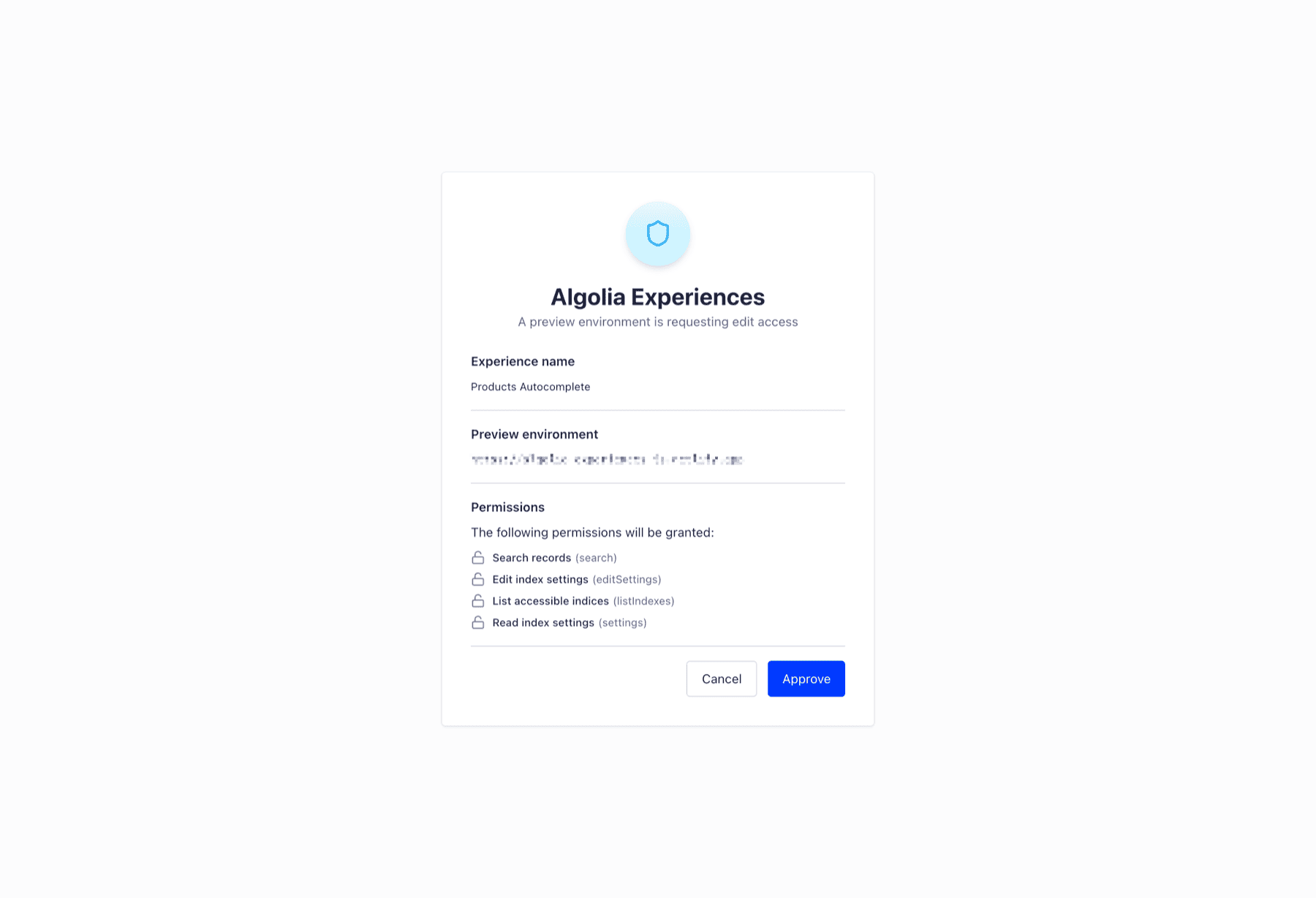 Screenshot of the Algolia dashboard authentication page shown after clicking the staging pill.