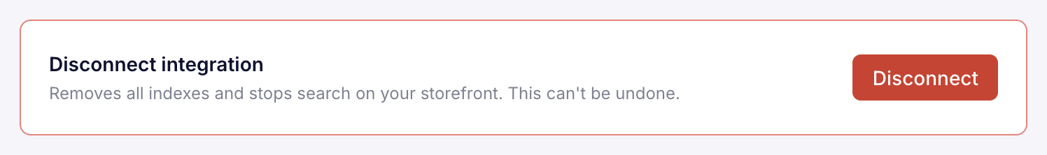 Screenshot of the 'Disconnect integration' setting with a red 'Disconnect' button.
