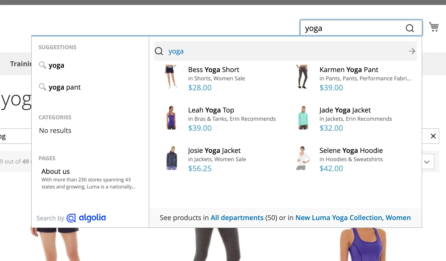 Autocomplete redirect as a selectable item displayed with matching hits