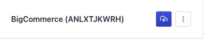 Screenshot of a BigCommerce integration card labeled 'BigCommerce (ANLXTJKWRH)' with a blue cloud upload icon and a three-dot menu icon.