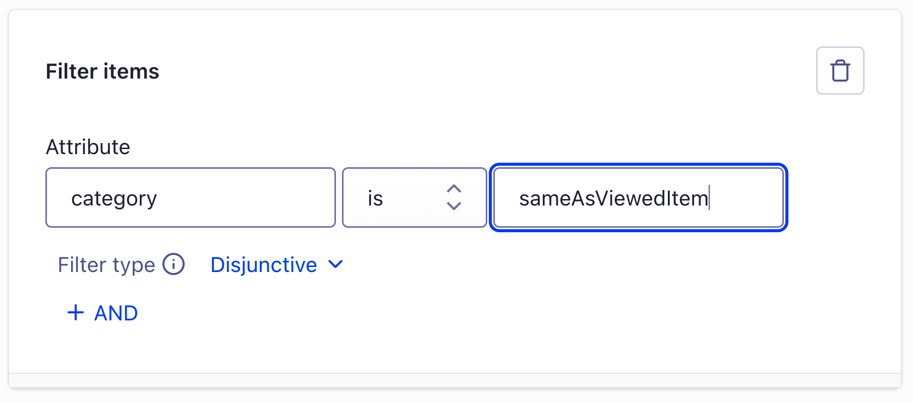 The filter items consequence with the sameAsViewedItem option selected