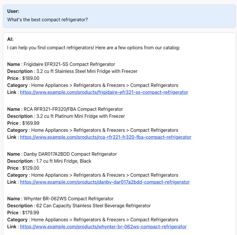 Screenshot of React app showing product suggestions